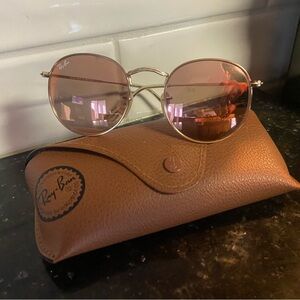 Ray-Ban Gold Sunglasses with Rose Lenses